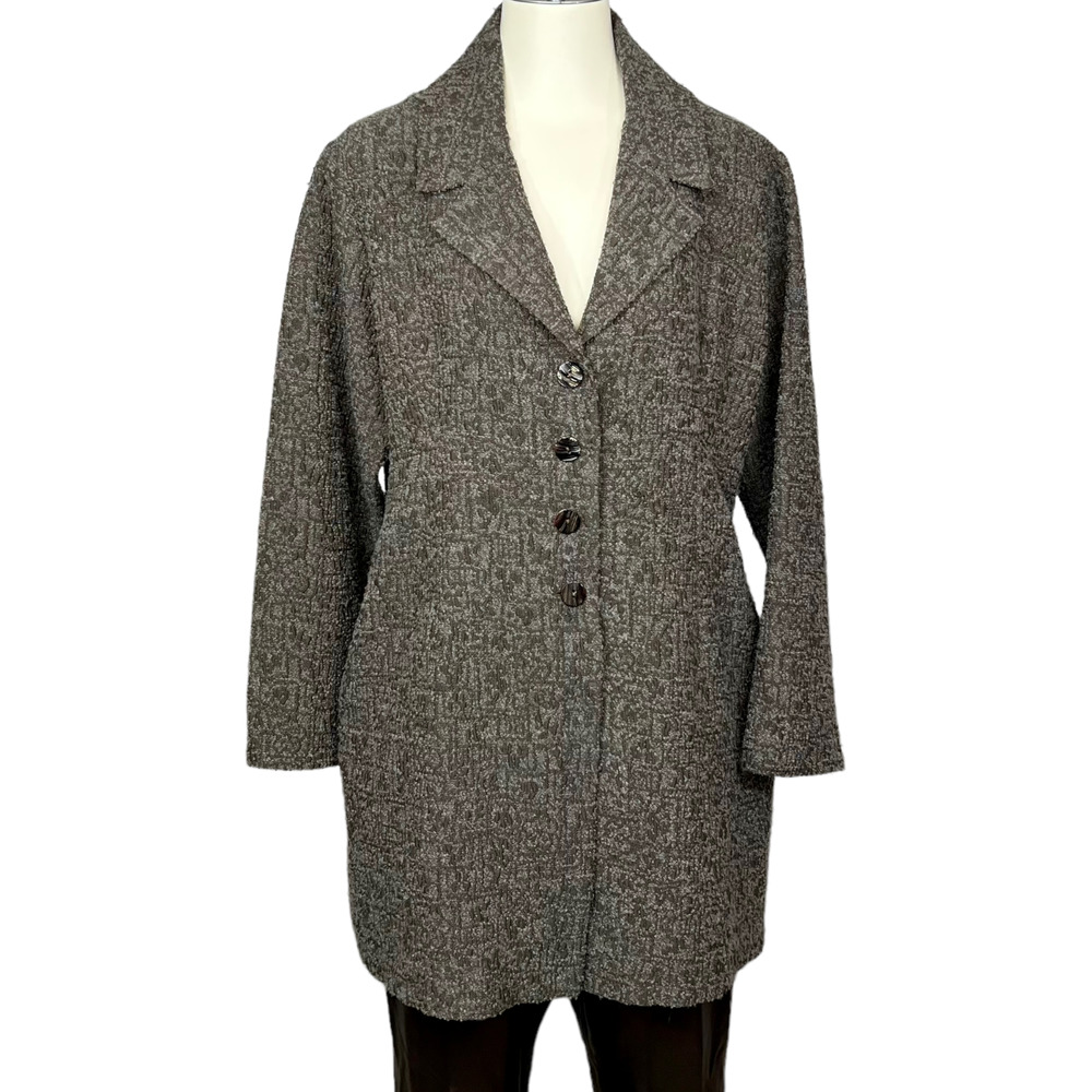 🧥 Ohm (L) Long Jacket Bouclé Grey Wool Blend MADE IN USA
